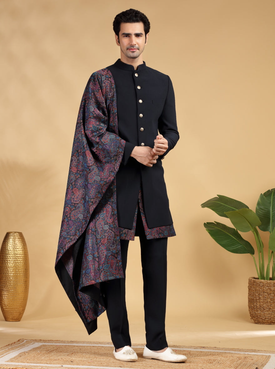 Blue Self Texture Indowestern | TULA
