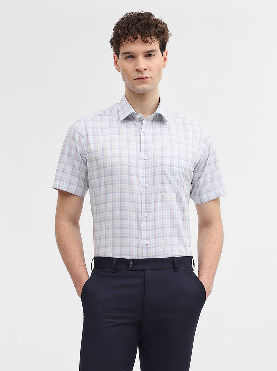 White & Blue Checked Regular Fit Formal Shirt | JadeBlue