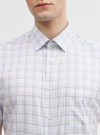 White & Blue Checked Regular Fit Formal Shirt | JadeBlue