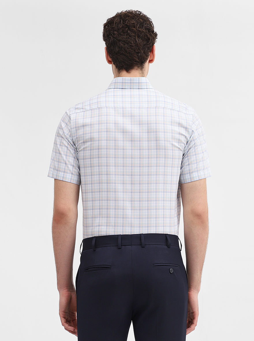 White & Blue Checked Regular Fit Formal Shirt | JadeBlue