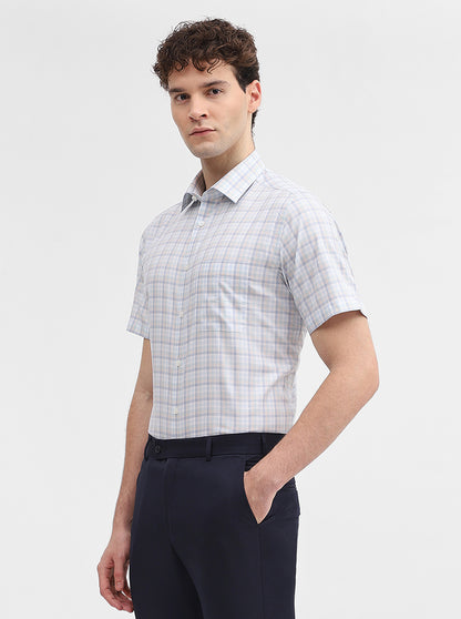 White & Blue Checked Regular Fit Formal Shirt | JadeBlue
