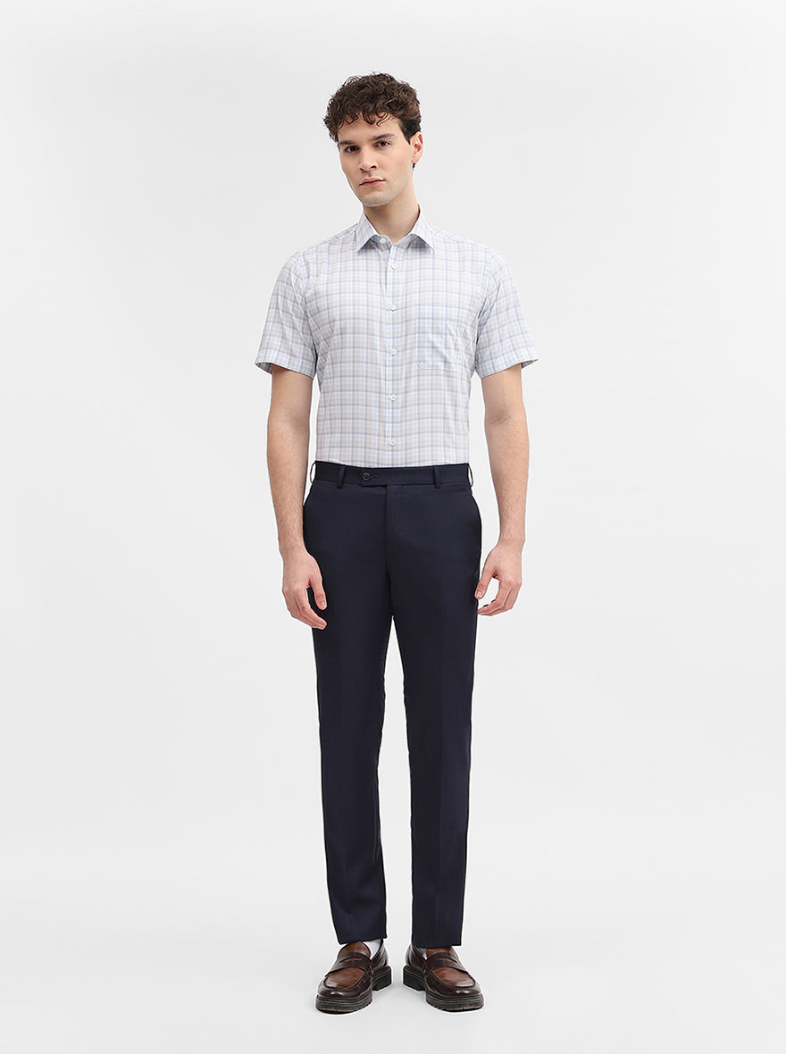 White & Blue Checked Regular Fit Formal Shirt | JadeBlue