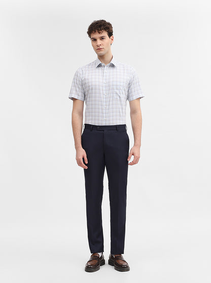 White & Blue Checked Regular Fit Formal Shirt | JadeBlue