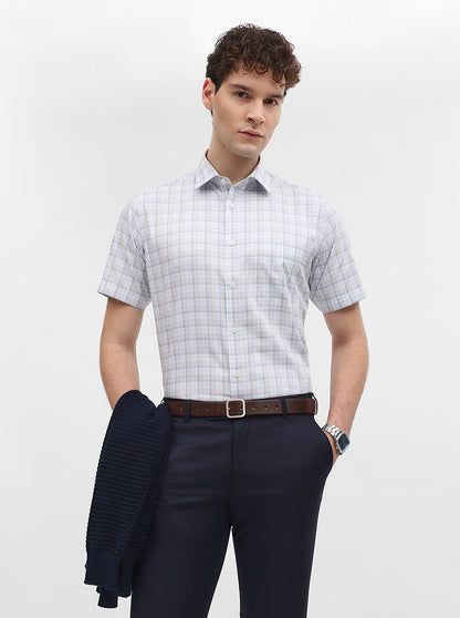 White & Blue Checked Regular Fit Formal Shirt | JadeBlue