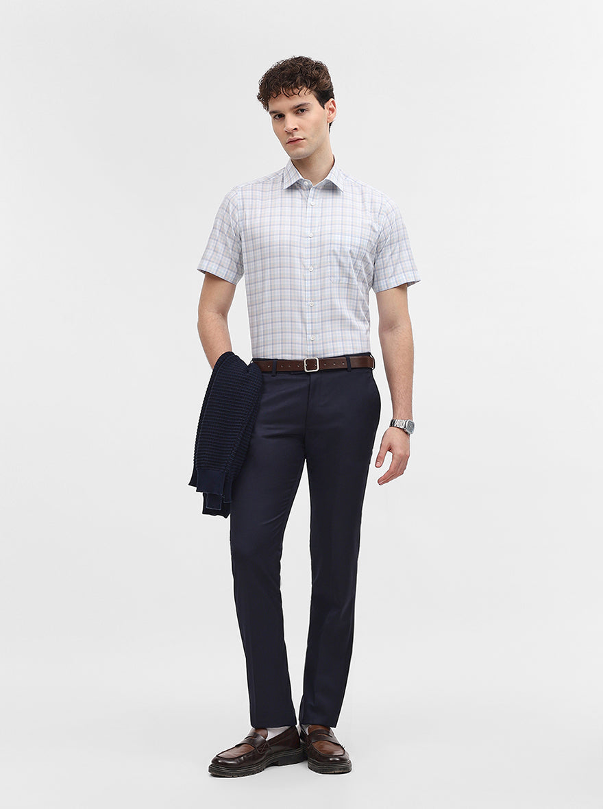 White & Blue Checked Regular Fit Formal Shirt | JadeBlue