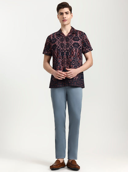 Dusty Blue Solid Uno Fit Casual Trouser | JadeBlue