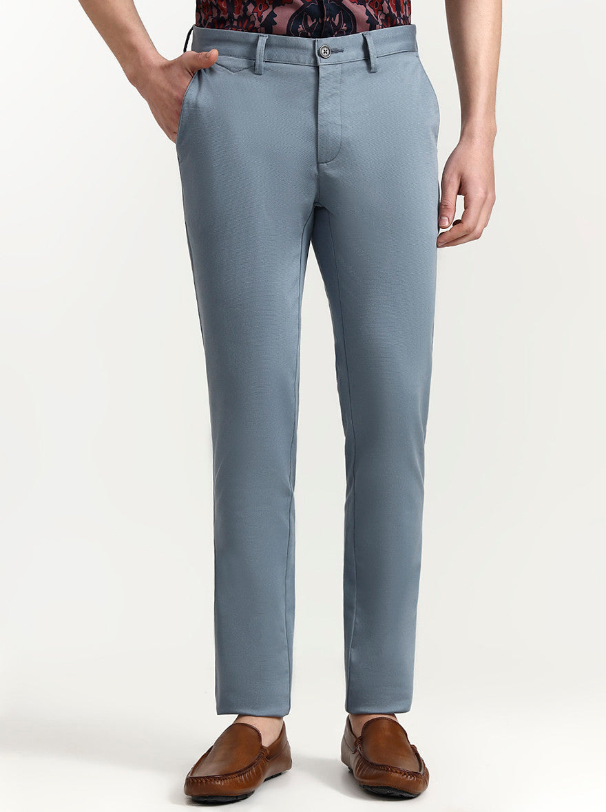 Dusty Blue Solid Uno Fit Casual Trouser | JadeBlue