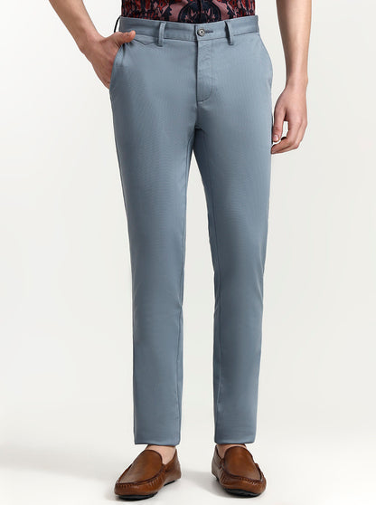 Dusty Blue Solid Uno Fit Casual Trouser | JadeBlue