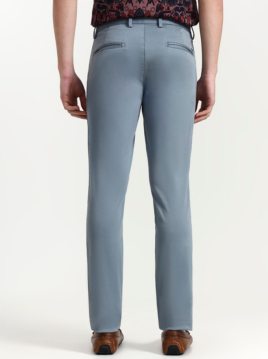 Dusty Blue Solid Uno Fit Casual Trouser | JadeBlue