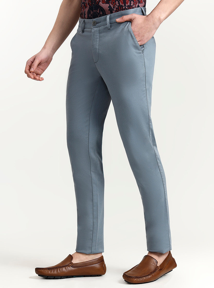 Dusty Blue Solid Uno Fit Casual Trouser | JadeBlue