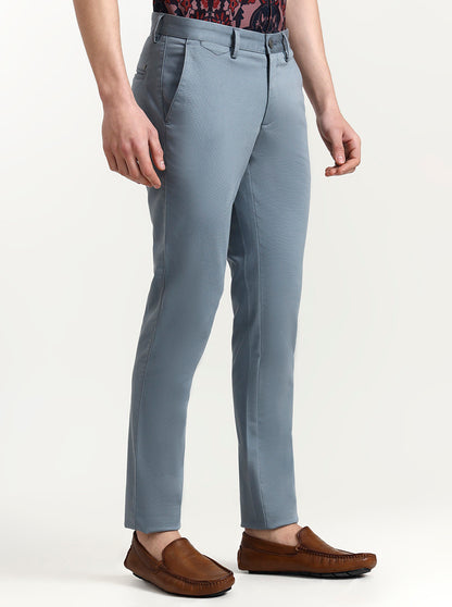 Dusty Blue Solid Uno Fit Casual Trouser | JadeBlue