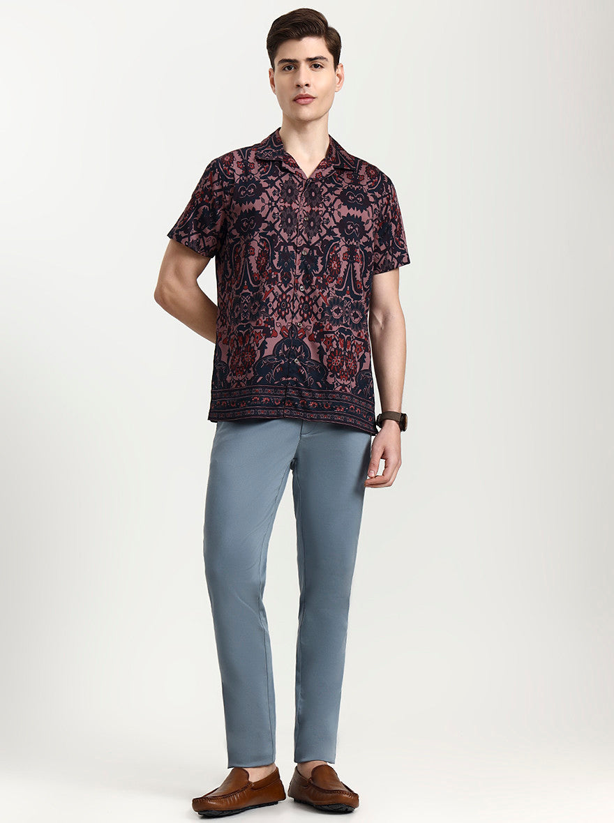 Dusty Blue Solid Uno Fit Casual Trouser | JadeBlue