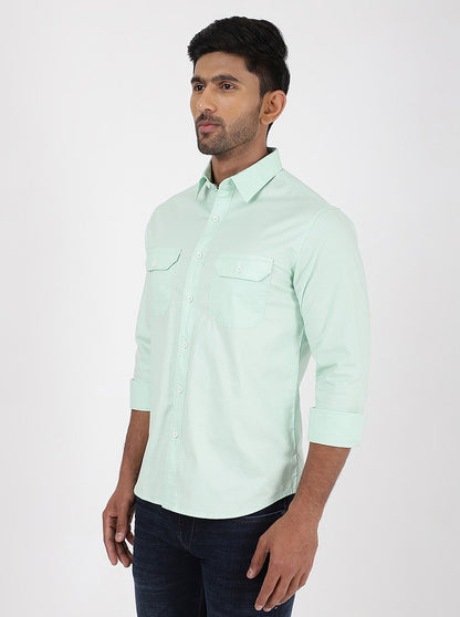 Light Green Solid Slim Fit Casual Shirt | Greenfibre