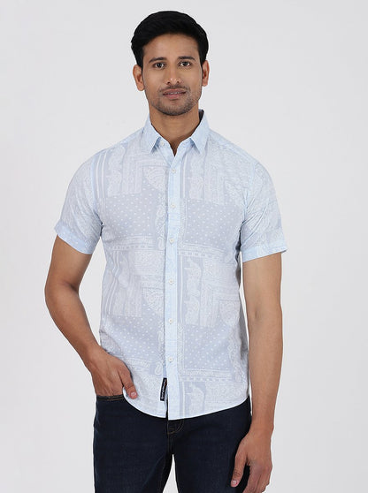 Light Blue Printed Slim Fit Casual Shirt | JadeBlue