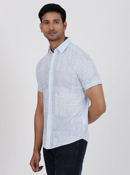 Light Blue Printed Slim Fit Casual Shirt | JadeBlue