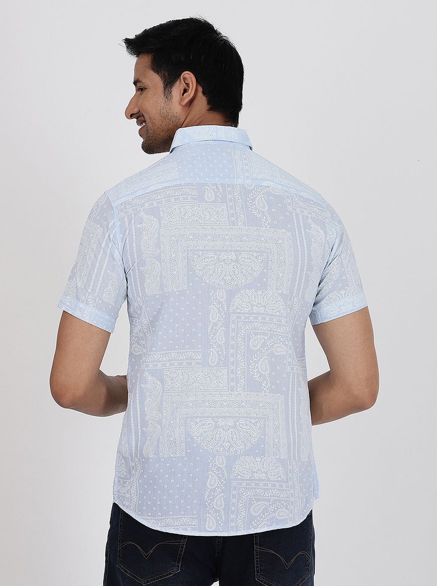 Light Blue Printed Slim Fit Casual Shirt | JadeBlue