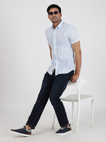 Light Blue Printed Slim Fit Casual Shirt | JadeBlue