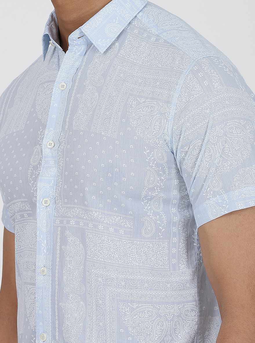 Light Blue Printed Slim Fit Casual Shirt | JadeBlue