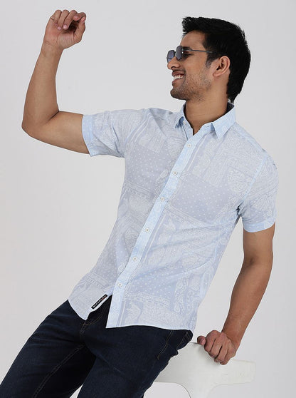Light Blue Printed Slim Fit Casual Shirt | JadeBlue