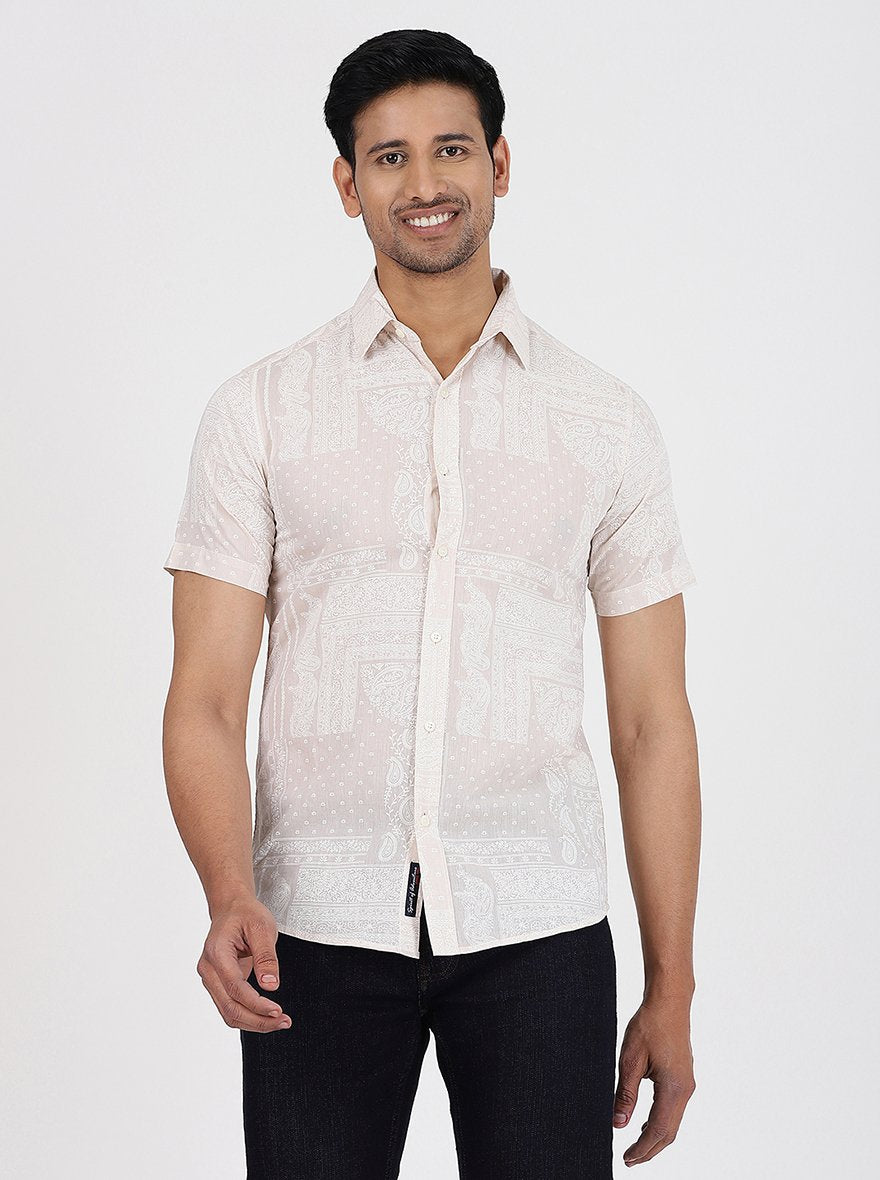 Off-White Printed Slim Fit Casual Shirt | JadeBlue