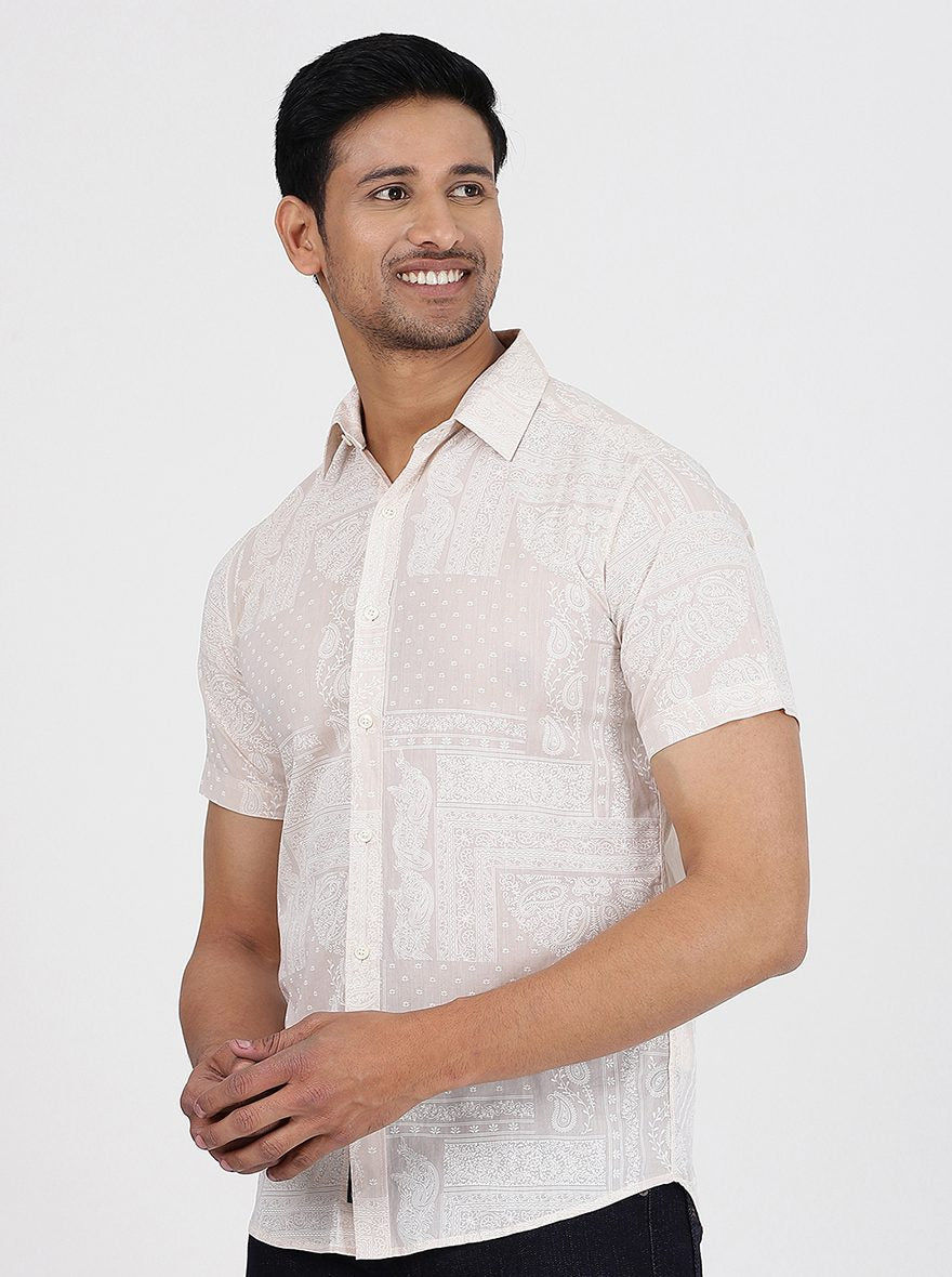 Off-White Printed Slim Fit Casual Shirt | JadeBlue