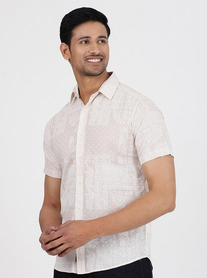 Off-White Printed Slim Fit Casual Shirt | JadeBlue