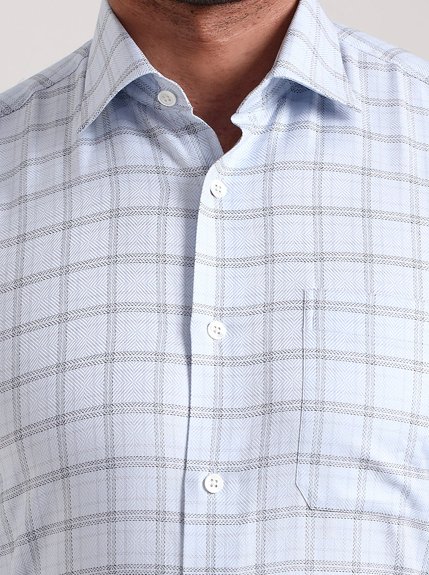 Sky Blue & White Checked Slim Fit Formal Shirt | JadeBlue Super Luxe
