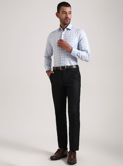 Sky Blue & White Checked Slim Fit Formal Shirt | JadeBlue Super Luxe