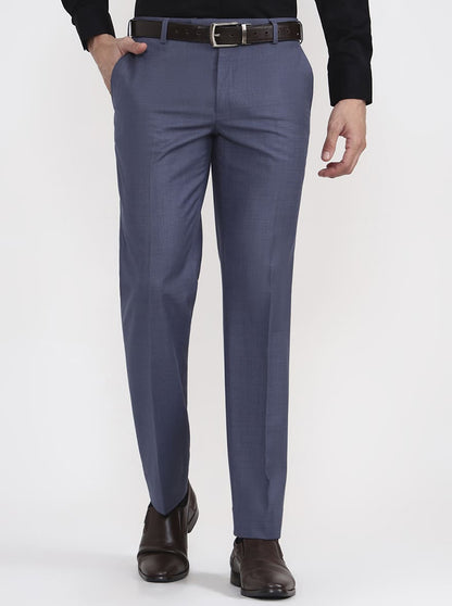 Raw Blue Solid Regular Fit Formal Trouser | JadeBlue