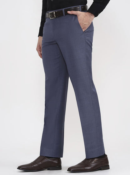 Raw Blue Solid Regular Fit Formal Trouser | JadeBlue