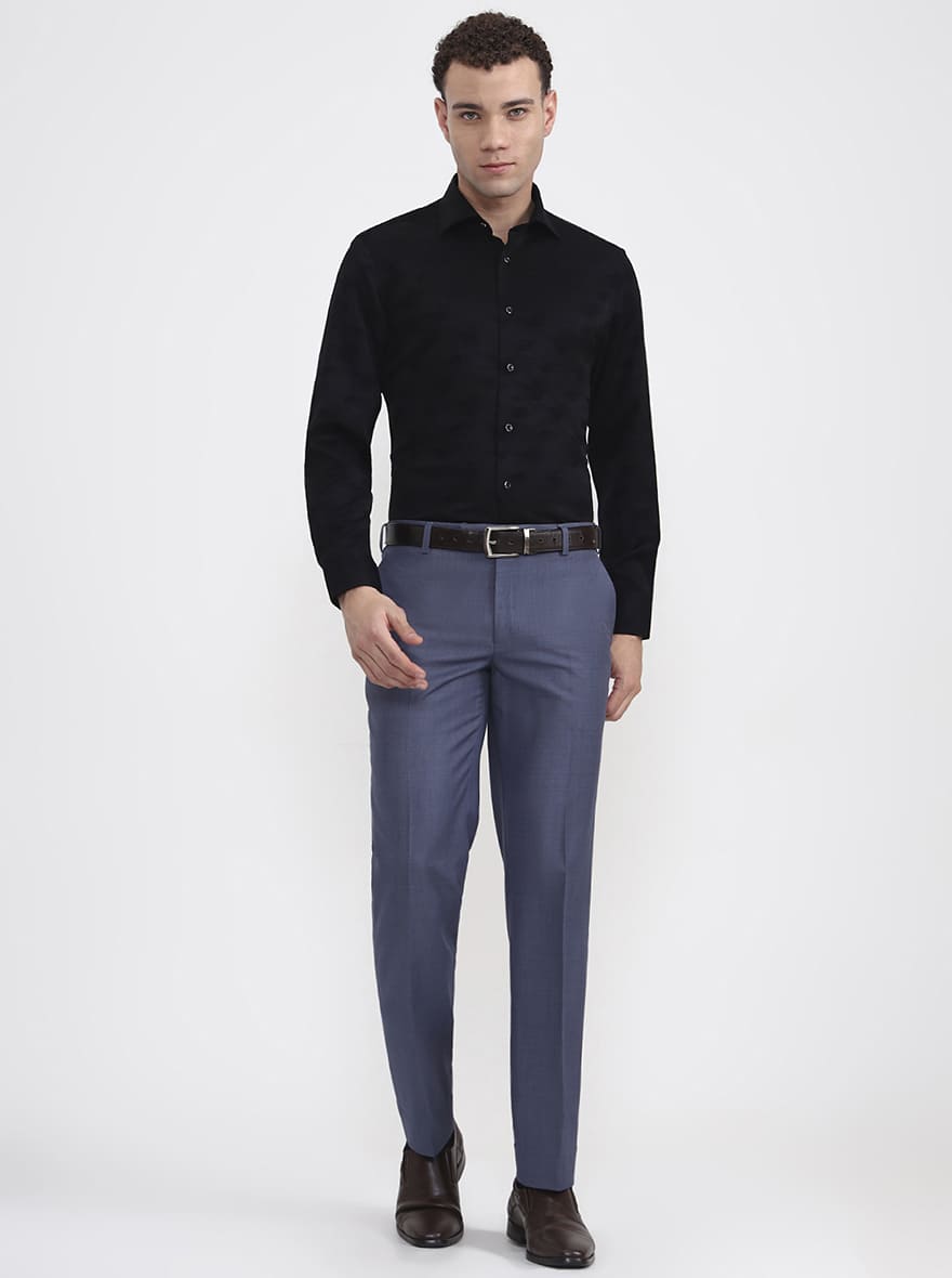 Raw Blue Solid Regular Fit Formal Trouser | JadeBlue