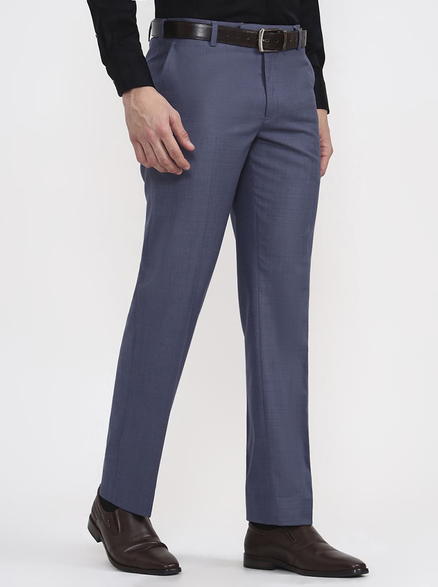Raw Blue Solid Regular Fit Formal Trouser | JadeBlue