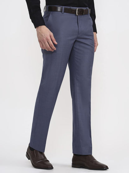 Raw Blue Solid Regular Fit Formal Trouser | JadeBlue
