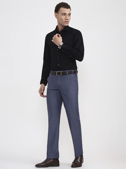 Raw Blue Solid Regular Fit Formal Trouser | JadeBlue