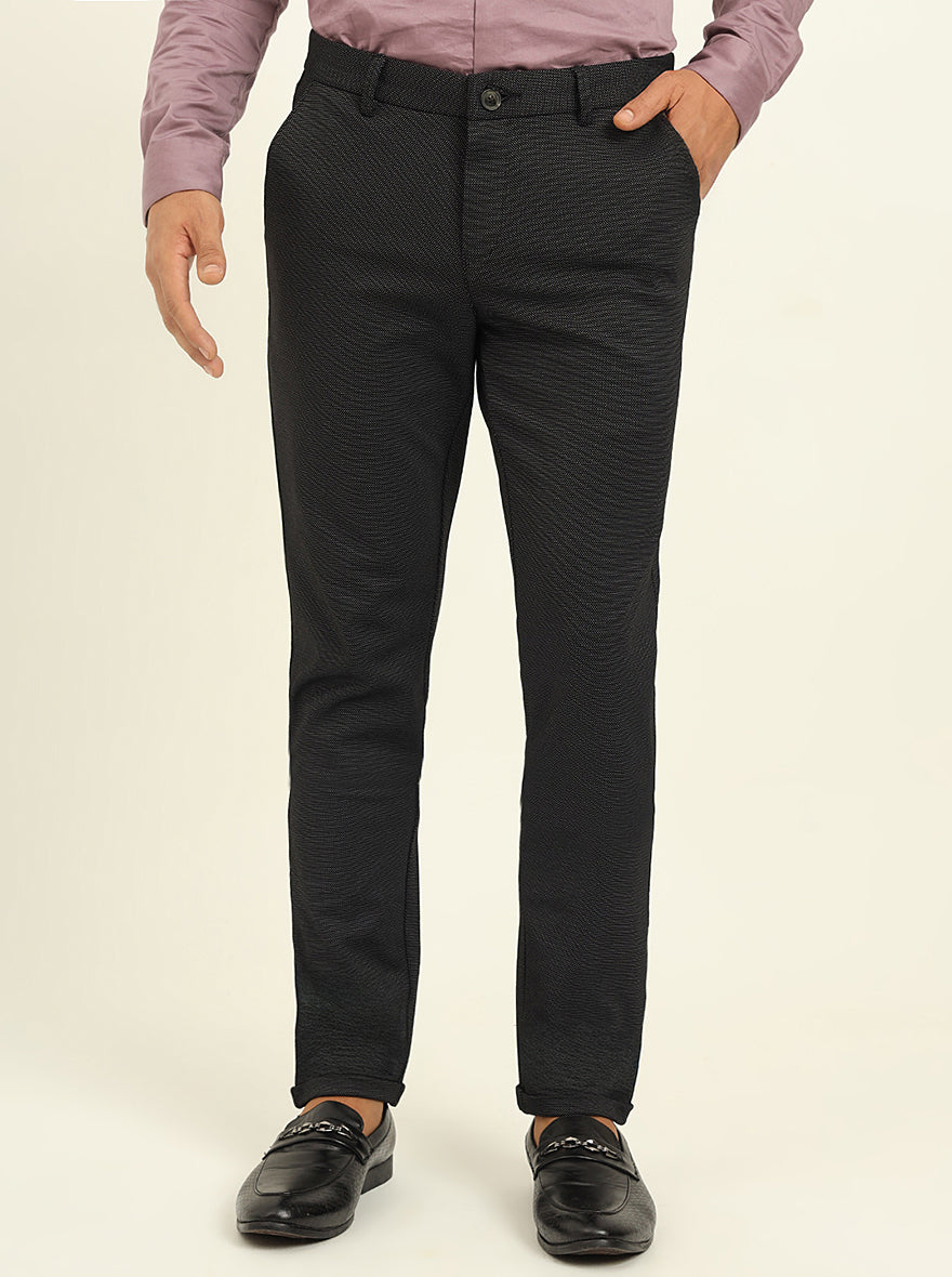 Black Solid Venice Fit Casual Trouser | JadeBlue