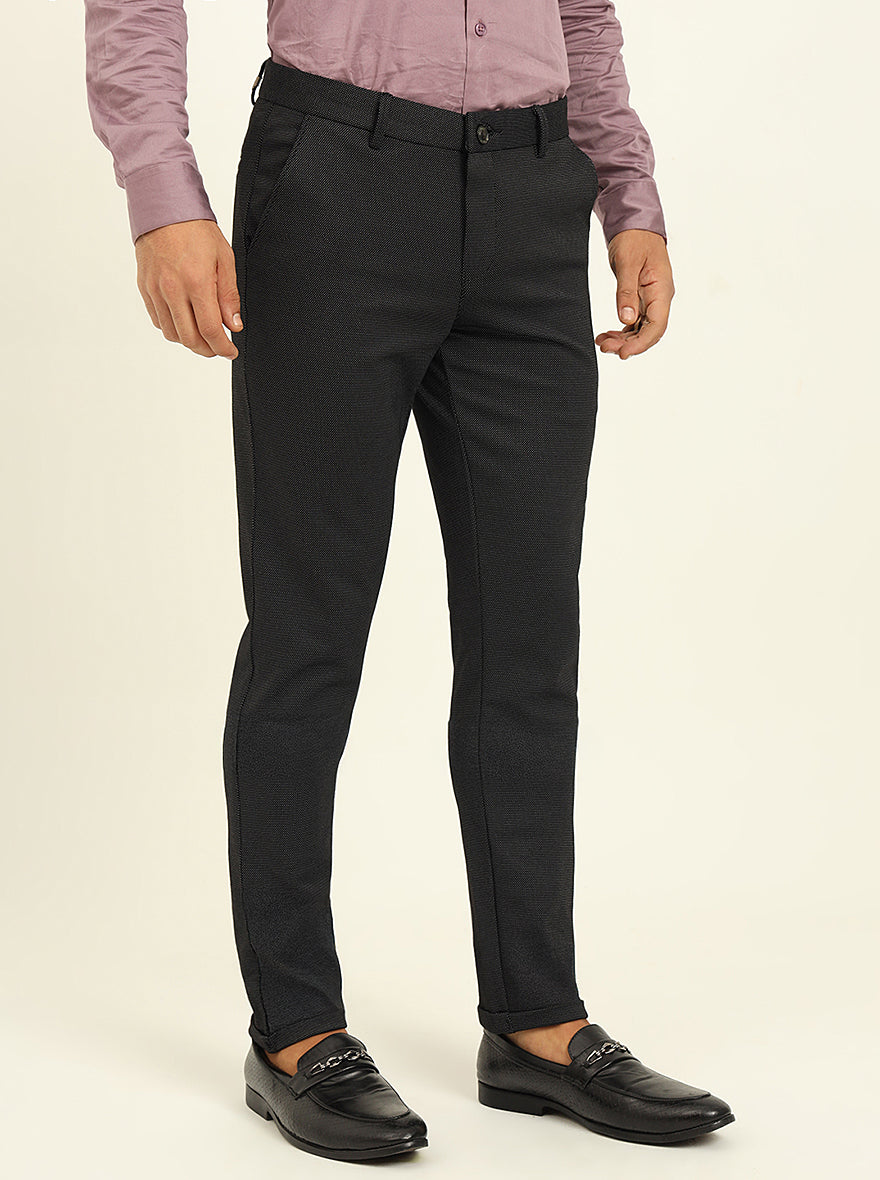 Black Solid Venice Fit Casual Trouser | JadeBlue