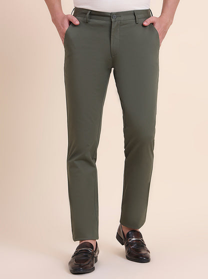 Light Olive Solid Uno Fit Casual Trouser | JadeBlue