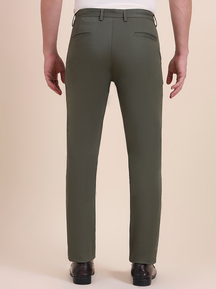 Light Olive Solid Uno Fit Casual Trouser | JadeBlue