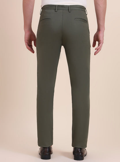 Light Olive Solid Uno Fit Casual Trouser | JadeBlue