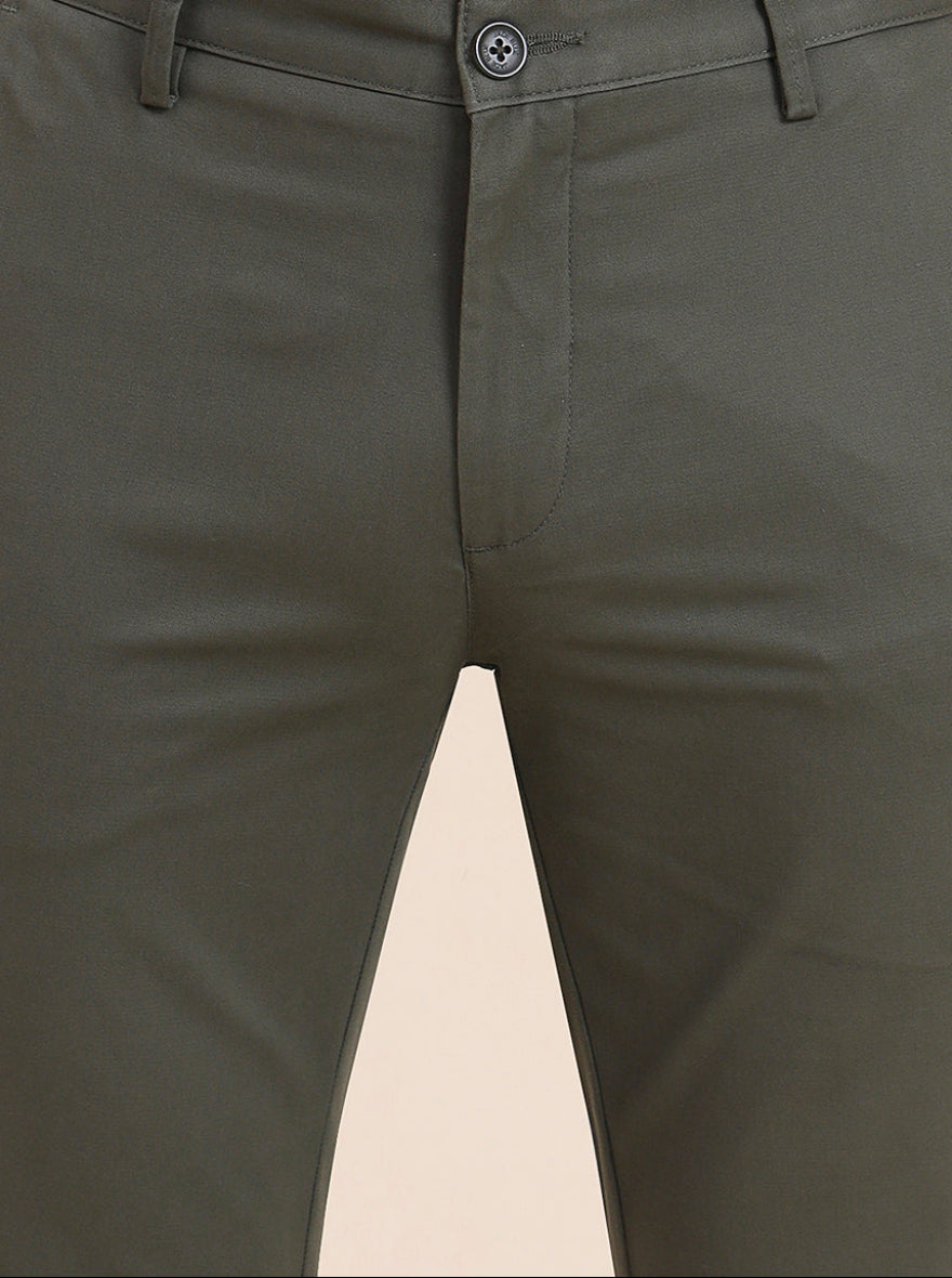 Light Olive Solid Uno Fit Casual Trouser | JadeBlue