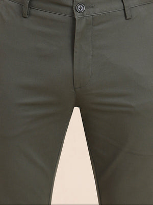 Light Olive Solid Uno Fit Casual Trouser | JadeBlue