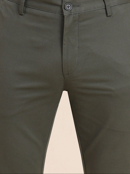 Light Olive Solid Uno Fit Casual Trouser | JadeBlue