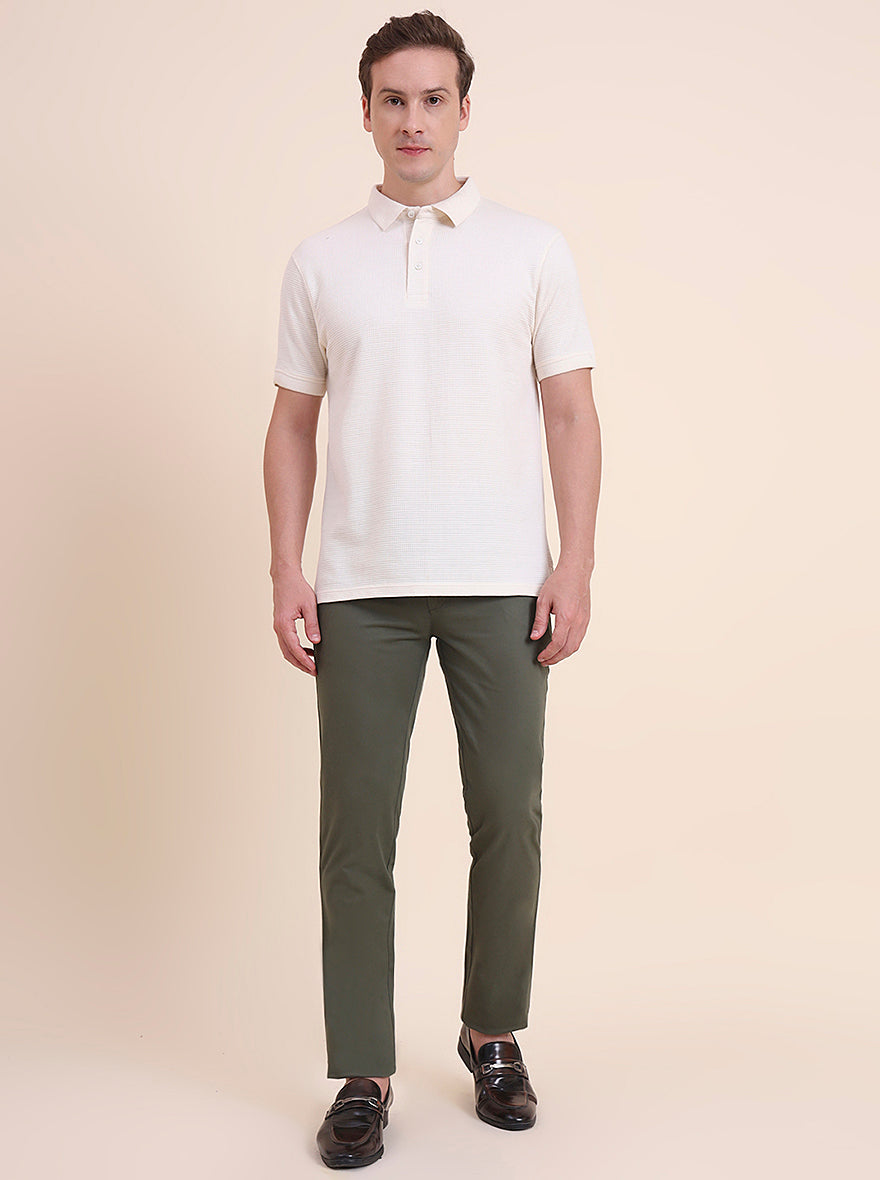 Light Olive Solid Uno Fit Casual Trouser | JadeBlue