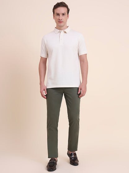 Light Olive Solid Uno Fit Casual Trouser | JadeBlue