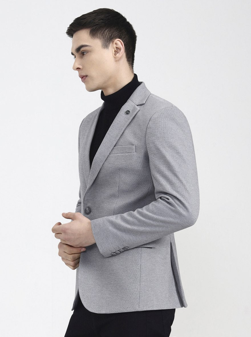 Light Grey Solid Regular Fit Blazer | Wyre