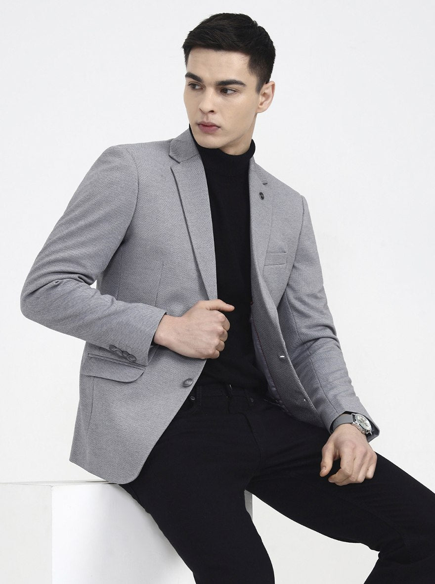 Light Grey Solid Regular Fit Blazer | Wyre
