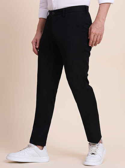 Black Solid Uno Fit Casual Trouser | JadeBlue
