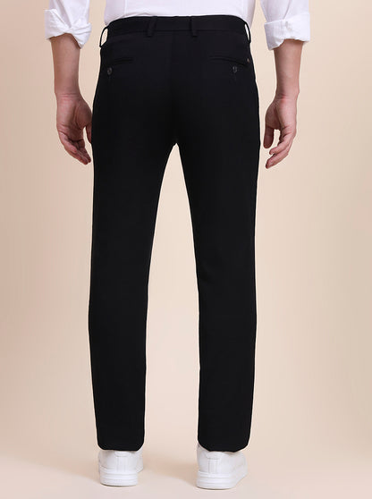 Black Solid Uno Fit Casual Trouser | JadeBlue