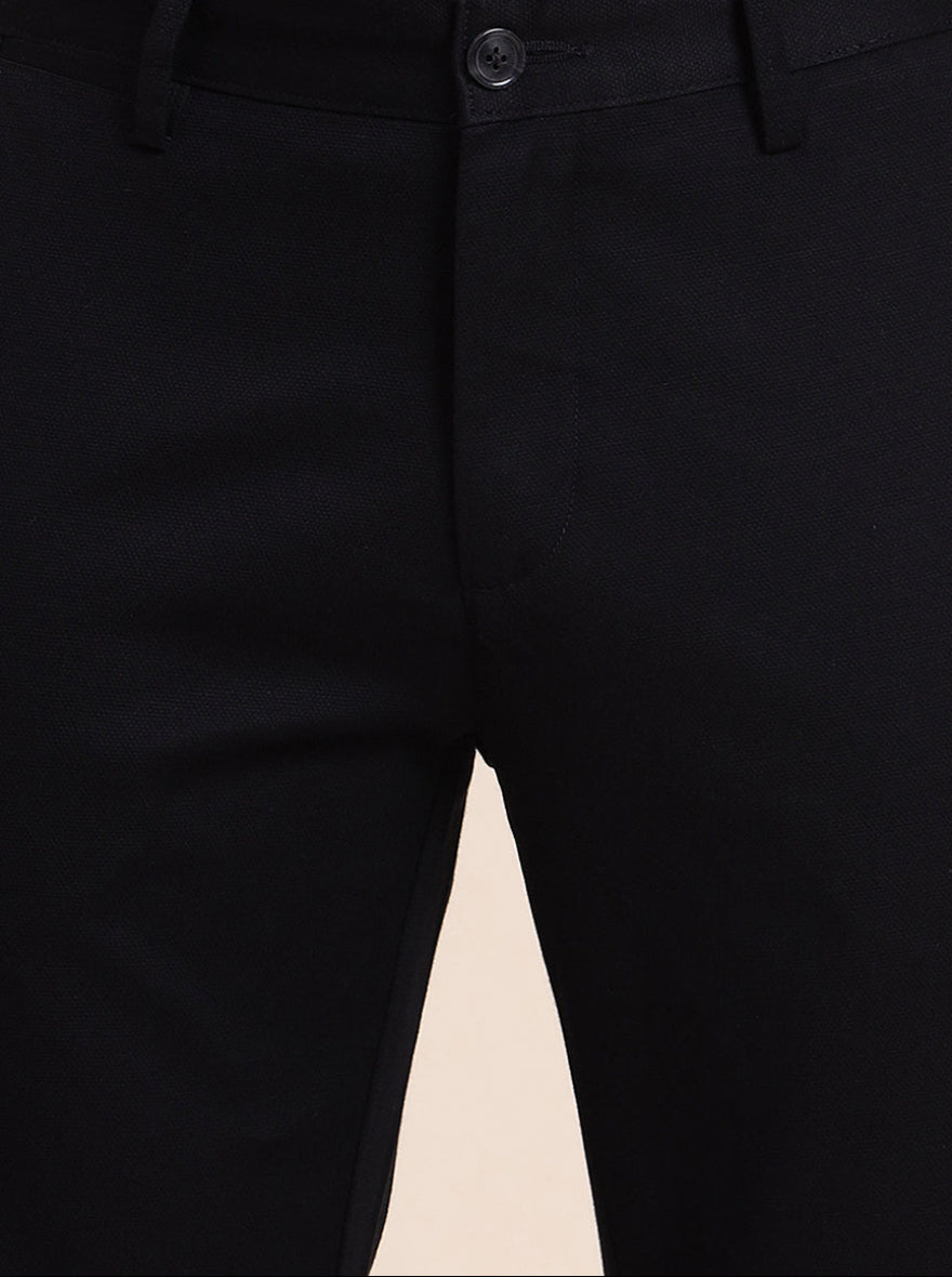 Black Solid Uno Fit Casual Trouser | JadeBlue