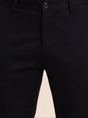 Black Solid Uno Fit Casual Trouser | JadeBlue